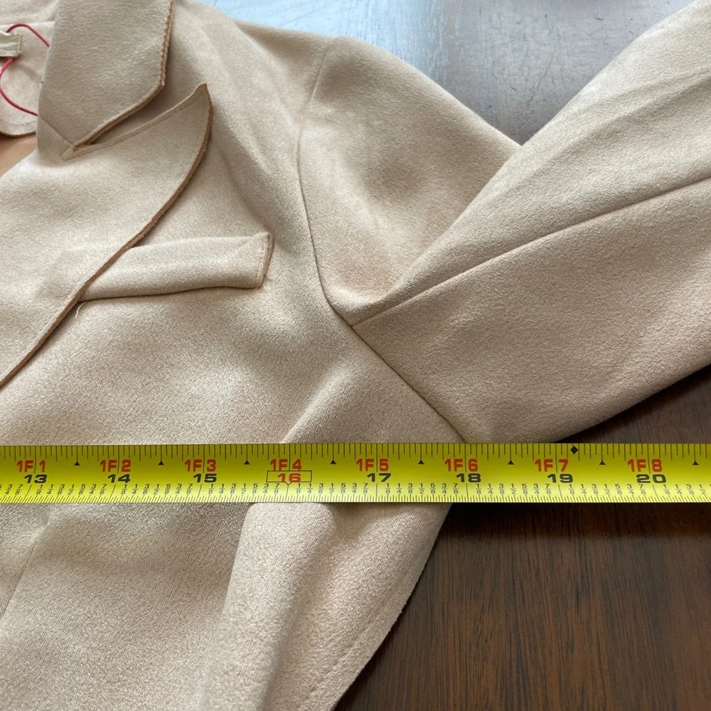 Solitaire Faux Suede Blazer Medium Beige Single Button Professional Chic Neutral - Picture 6 of 11